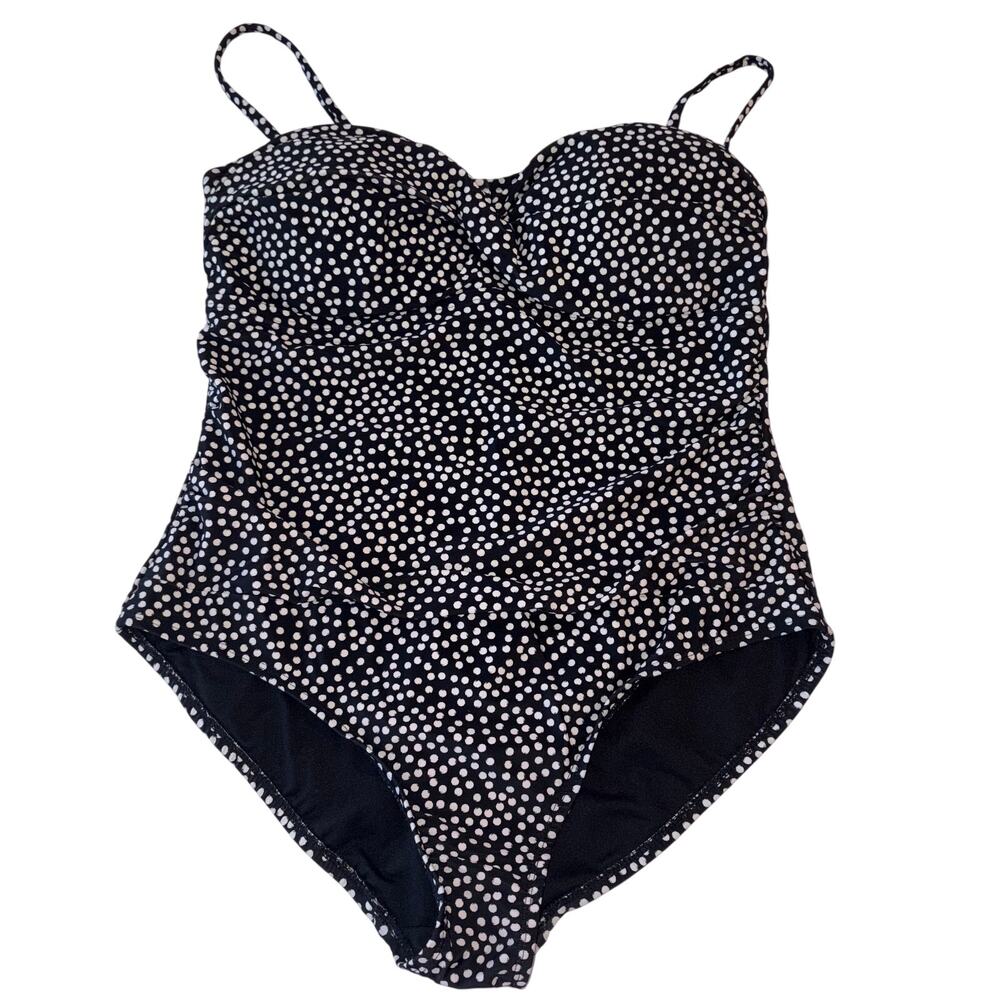 Catalina‎ Polka Dot Ruched Swimsuit Sweetheart Neckline EUC LG